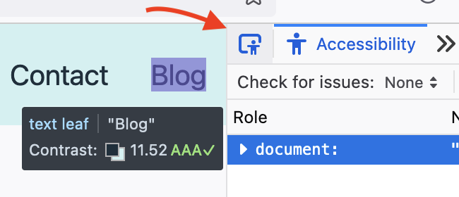 Arrow pointing at the Accessibility Picker in Firefox