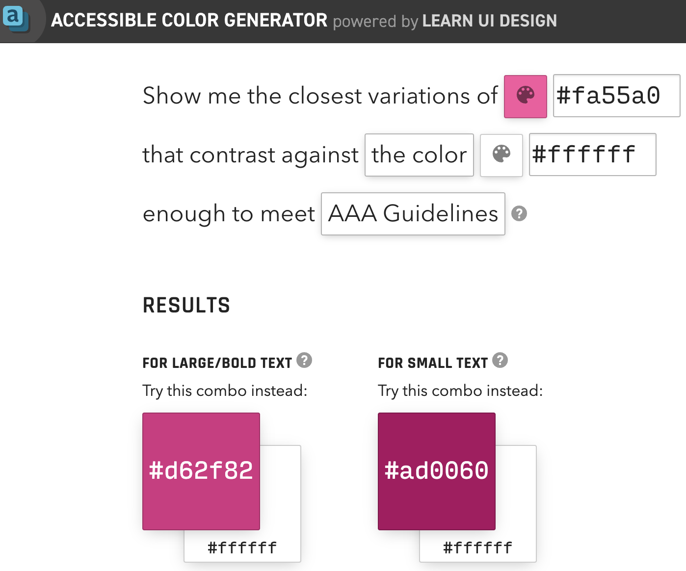 Learn UI Design's Website to find close matching accessible color options