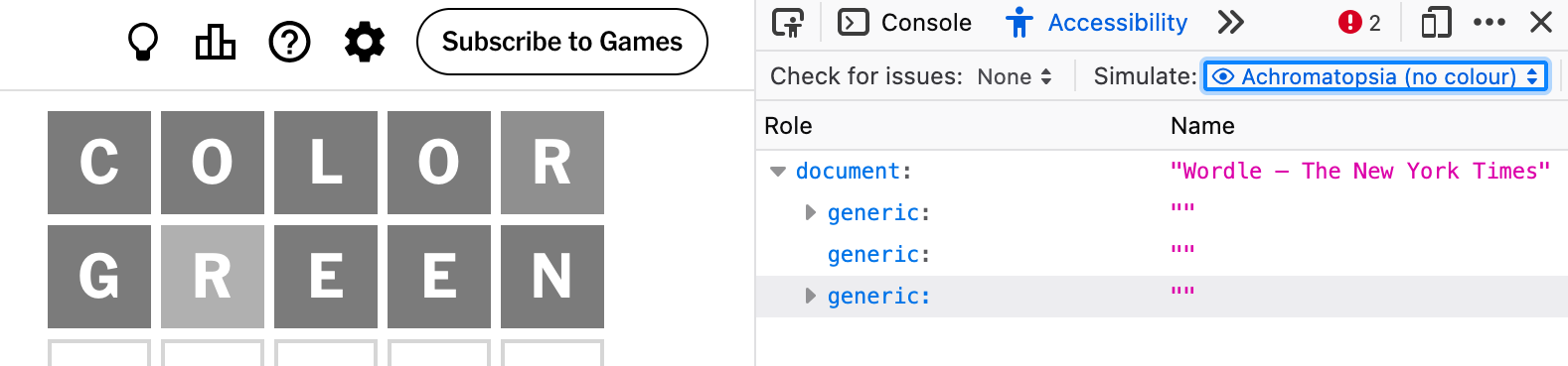 wordle with achromatopsia simulation