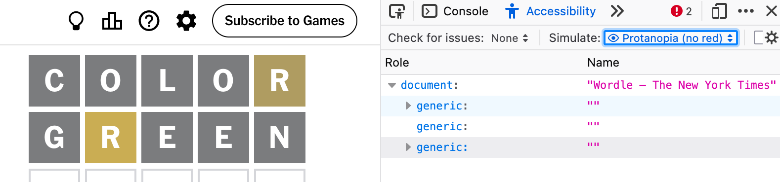 wordle with protanopia simulation