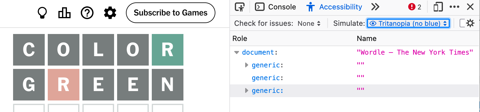 wordle with tritanopia simulation